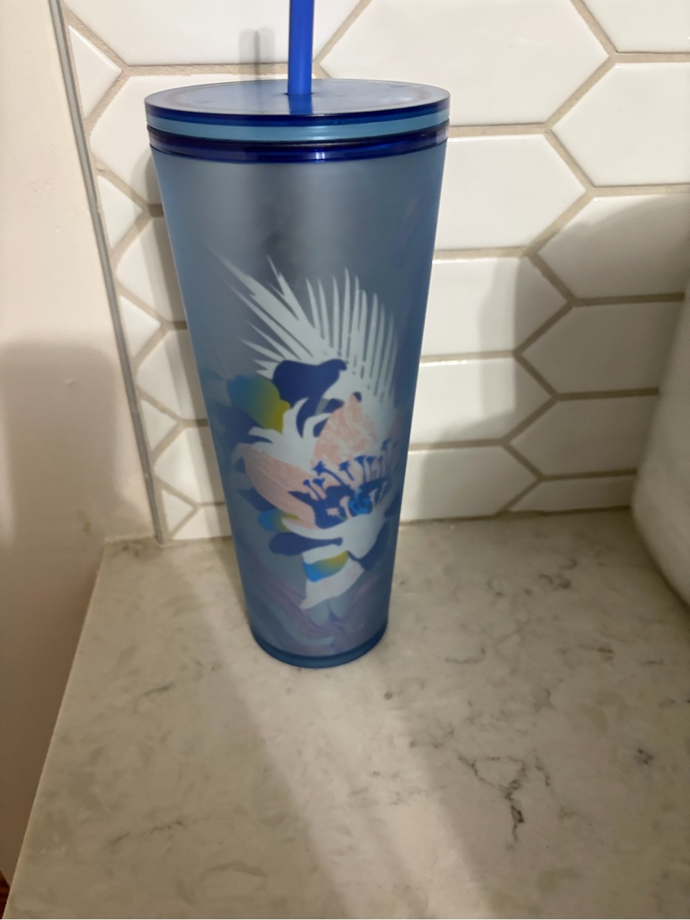 Starbucks Blue Floral Cold Cup with Straw